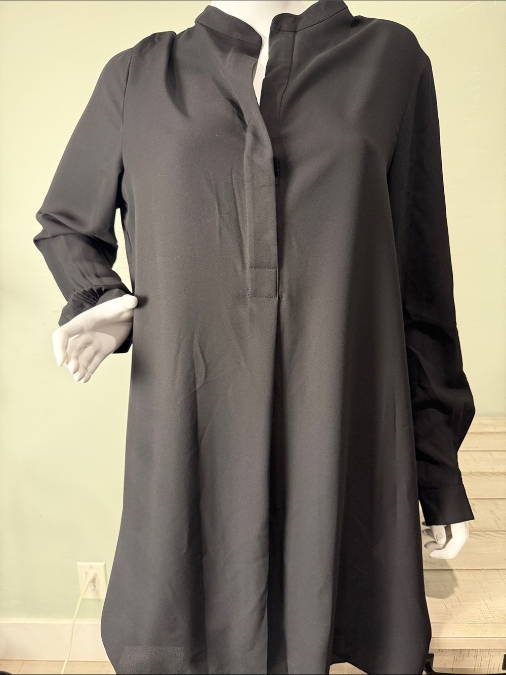 Anne Klein Black Long-Sleeve Shirt Dress Size Large NWT
